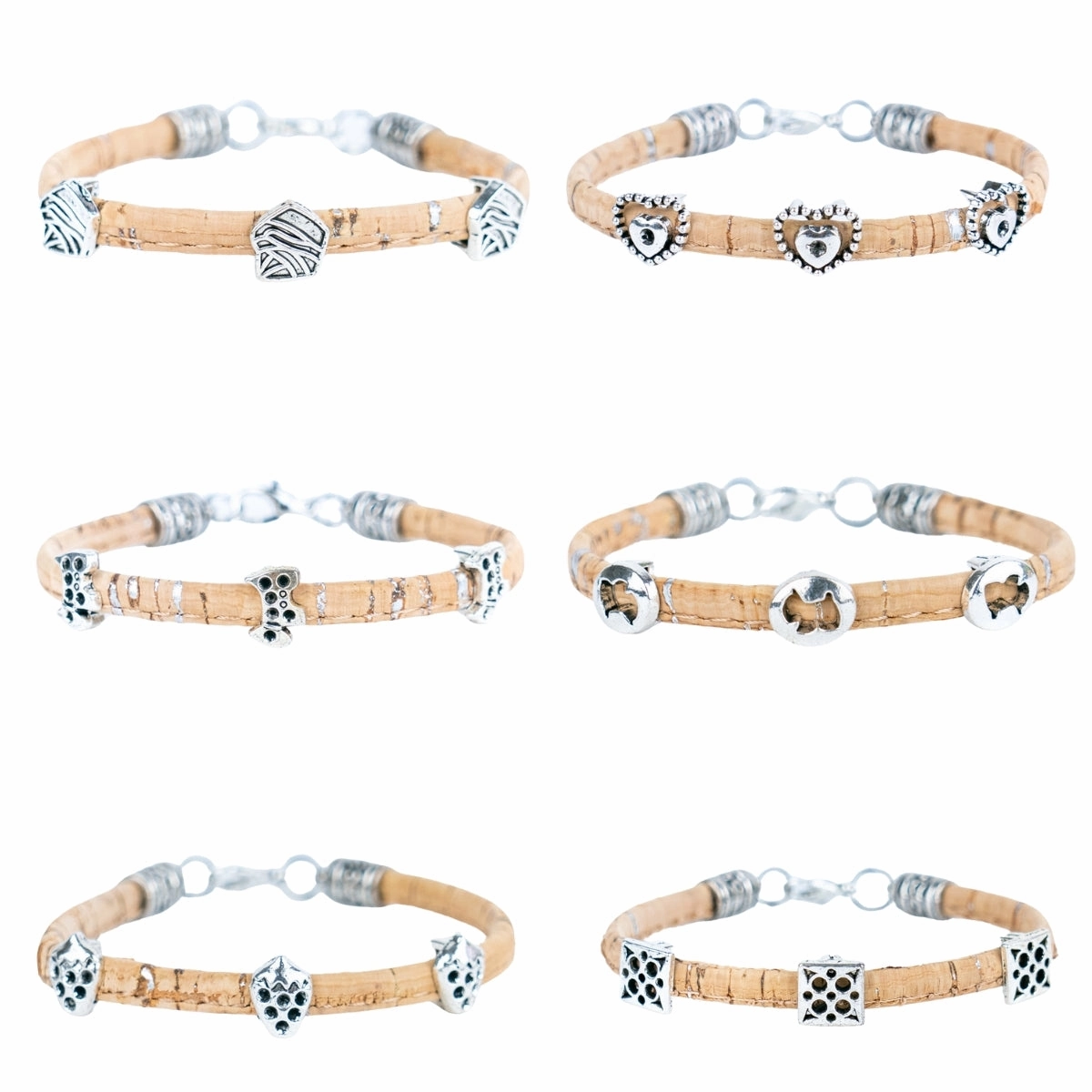3mm round natural cork wire and alloy hardware handmade women's bracelet BR-515-MIX-6