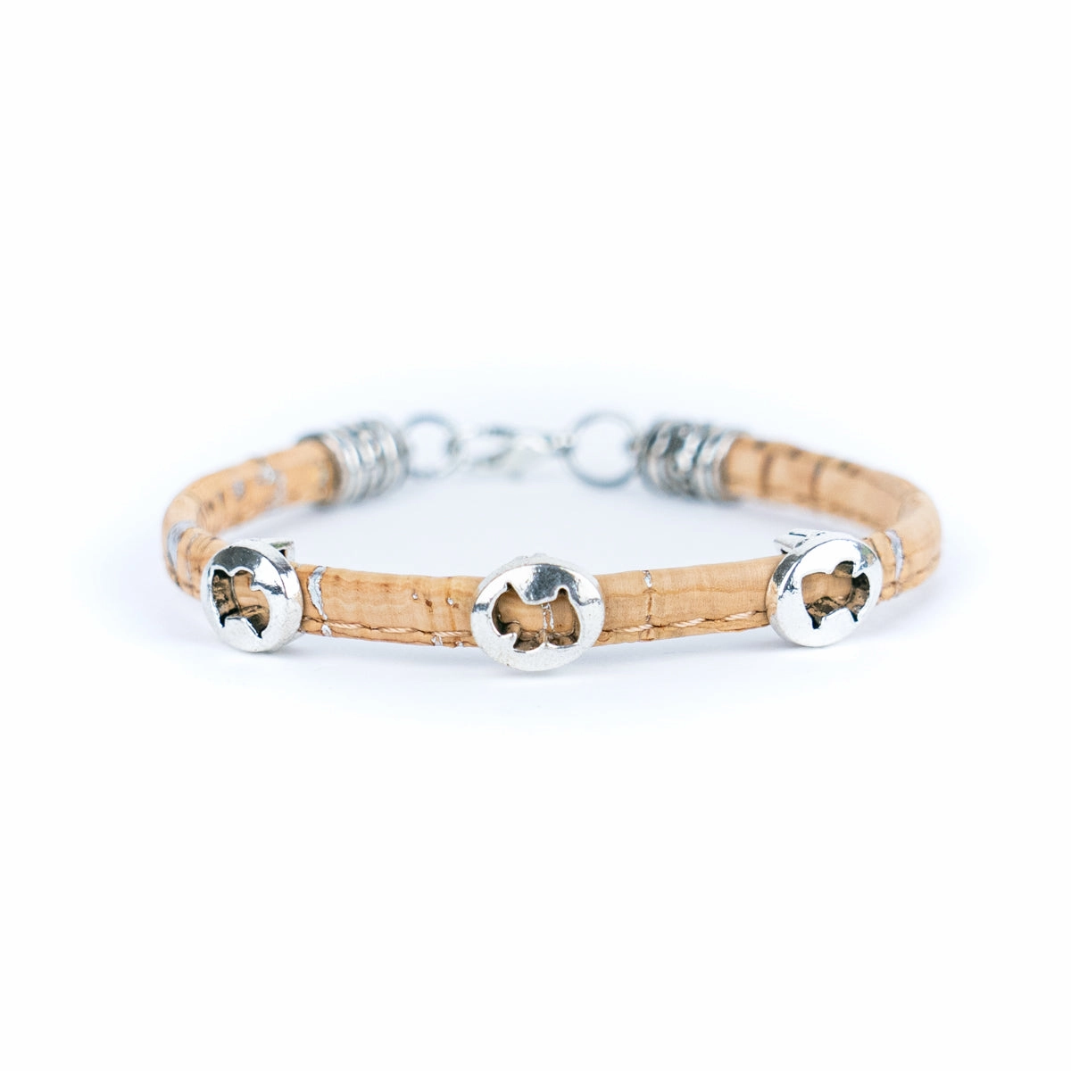 3mm round natural cork wire and alloy hardware handmade women's bracelet BR-515-MIX-6