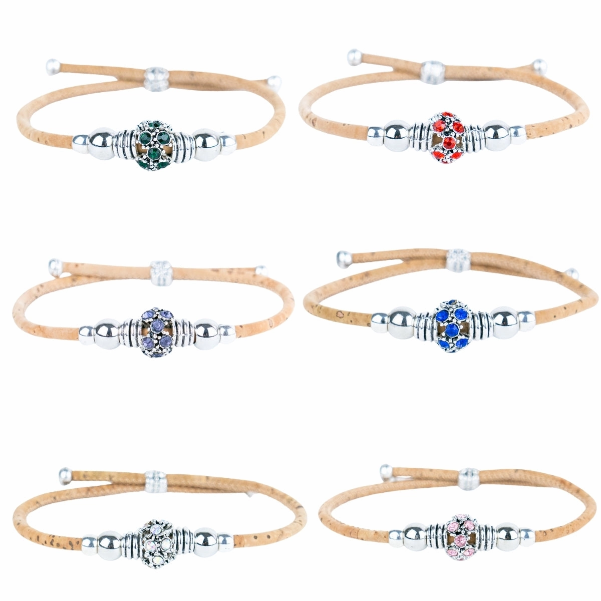 3mm round natural cork wire and alloy hardware handmade women's bracelet DBR-006-MIX-6