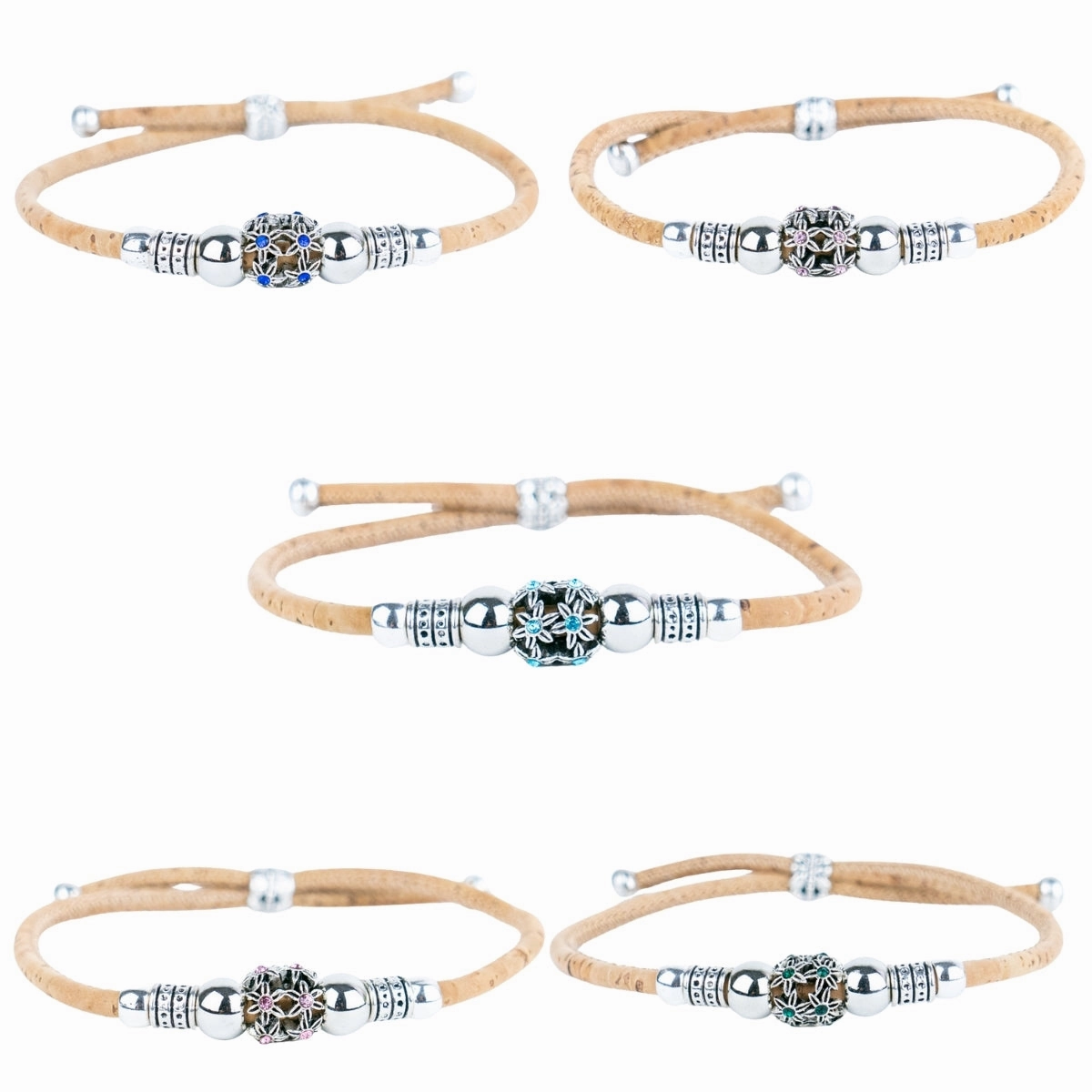3mm round natural cork wire and alloy hardware handmade women's bracelet DBR-028-MIX-5