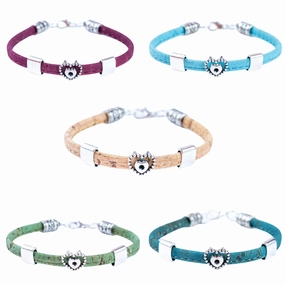 5mm flat Colored cork line and alloy hardware handmade women's bracelet BR-408-MIX-5
