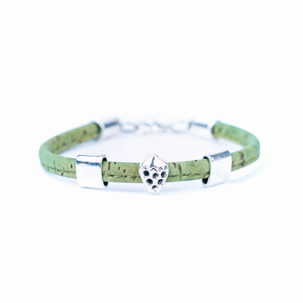 5mm flat colored cork wire and alloy strawberry hardware handmade women's bracelet  BR-504-MIX-5