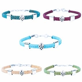 5mm flat colored cork wire and alloy strawberry hardware handmade women's bracelet  BR-504-MIX-5