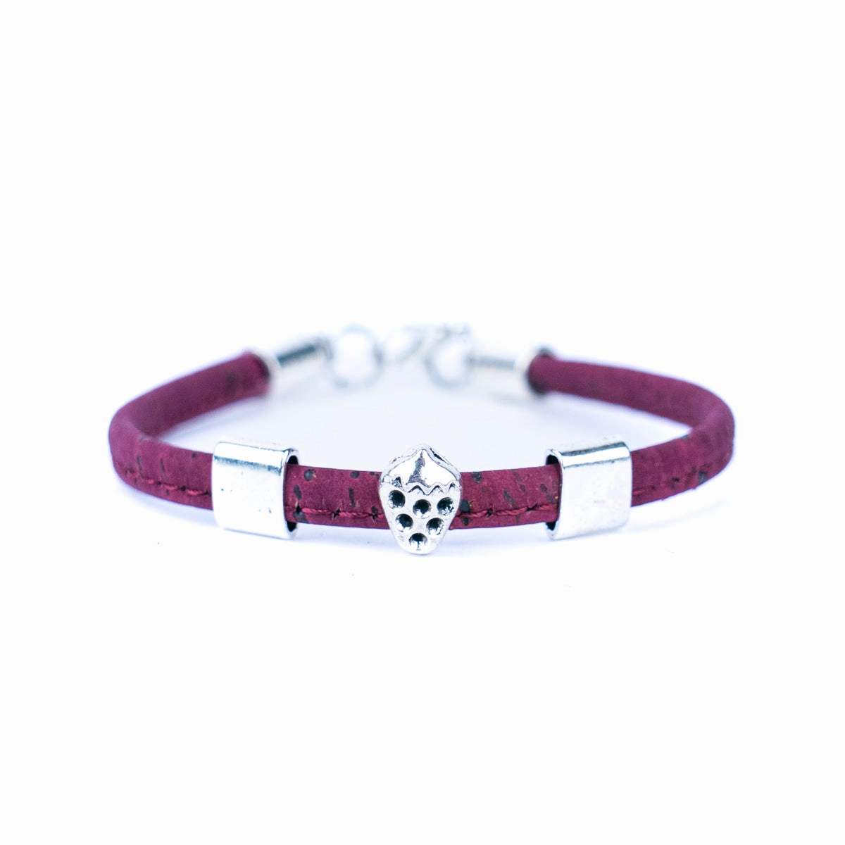 5mm flat colored cork wire and alloy strawberry hardware handmade women's bracelet  BR-504-MIX-5