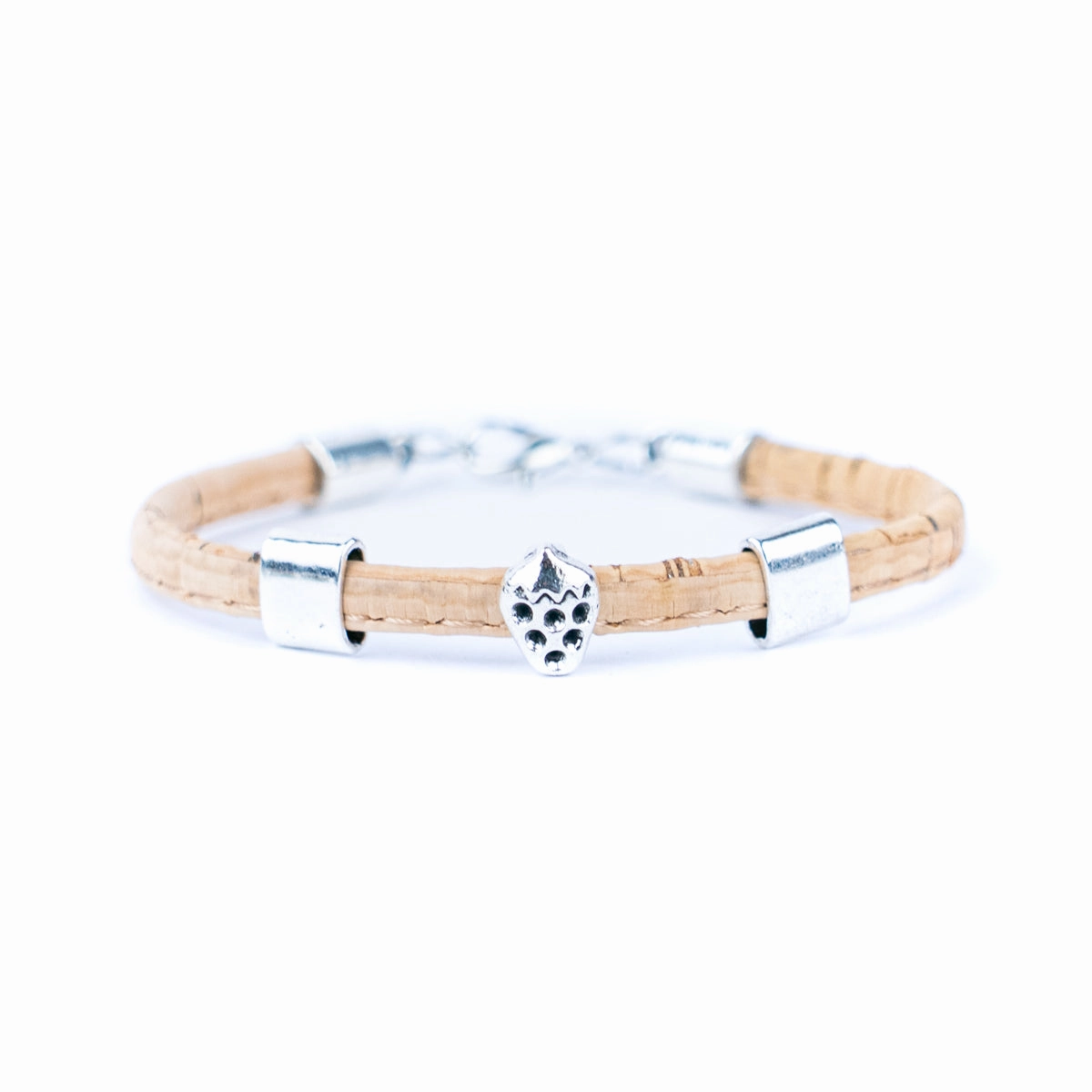 5mm flat colored cork wire and alloy strawberry hardware handmade women's bracelet  BR-504-MIX-5