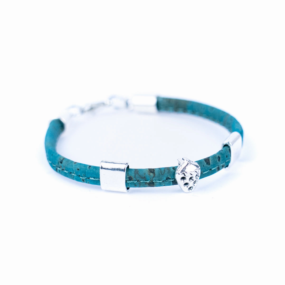 5mm flat colored cork wire and alloy strawberry hardware handmade women's bracelet  BR-504-MIX-5