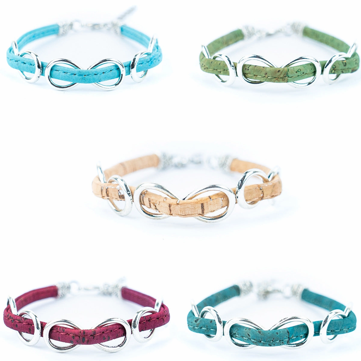 5mm flat cork wire and alloy infinity symbol handmade unisex fashion bracelet DBR-045-MIX-5