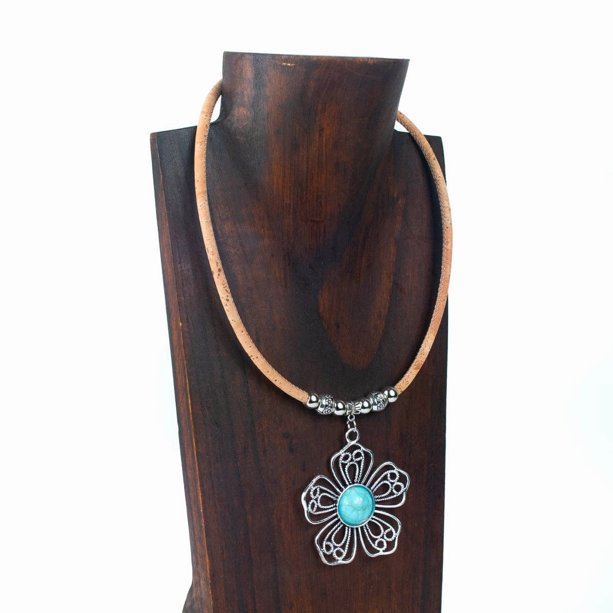 5MM  natural cork with flowers handmade necklace N-192-5