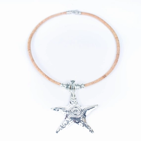 5MM round natural cork with Star handmade cork necklac N-209-5