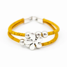5units Cork Silver Floral Beads Bracelet Brw-020