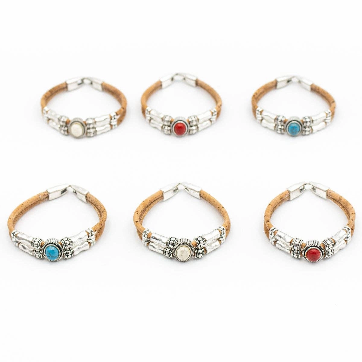 6units Cork Bracelet With Charm Beads- Original Handmade BR-192-MIX-6