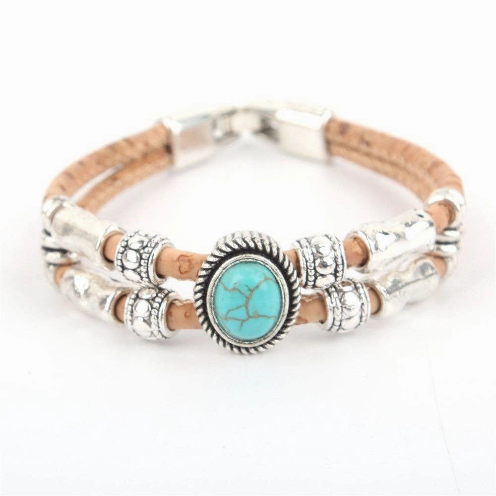 6units Cork Bracelet With Charm Beads- Original Handmade BR-192-MIX-6