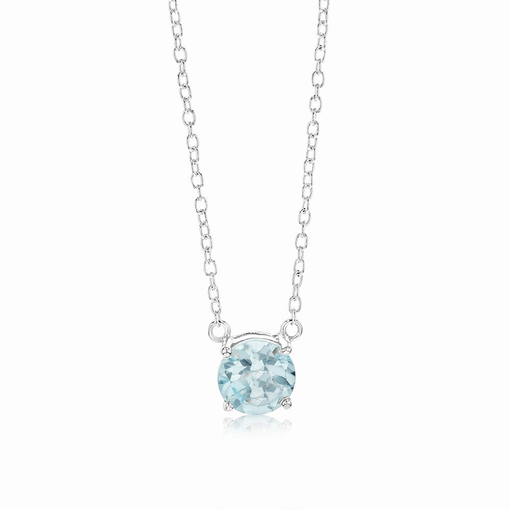7mm Natural Blue Topaz Pendant in Sterling Silver with Chain