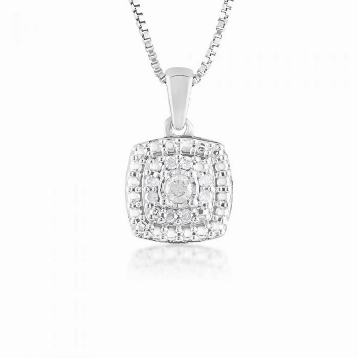 9 Diamonds Pendant in Sterling Silver on 46cm Chain