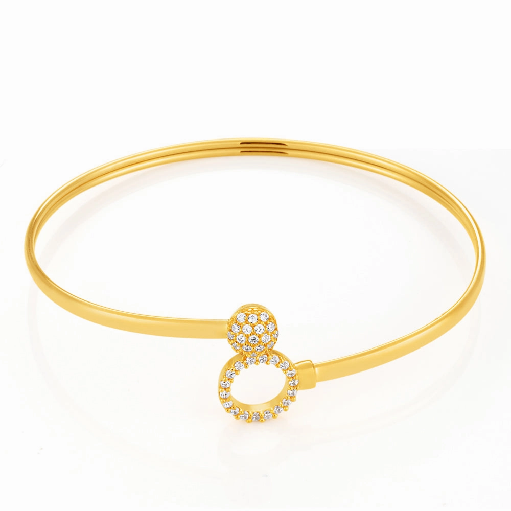 9ct Gold Silver Filled Cubic Zirconia Sun-Flower Power 2 way Oval 50x60mm Bangle