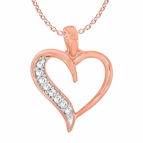 9ct Rose Gold Diamond Pendant With 45cm Chain