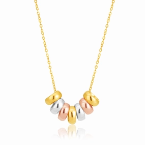 9ct Three Tone Gold 7 Rings of Luck Pendant with a 45cm cable Chain