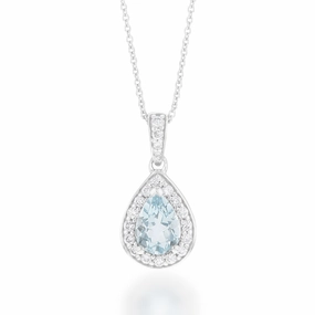 9ct White Gold 0.65ct Aquamarine and 0.15ct Diamond Pear Pendant on 45cm Chain