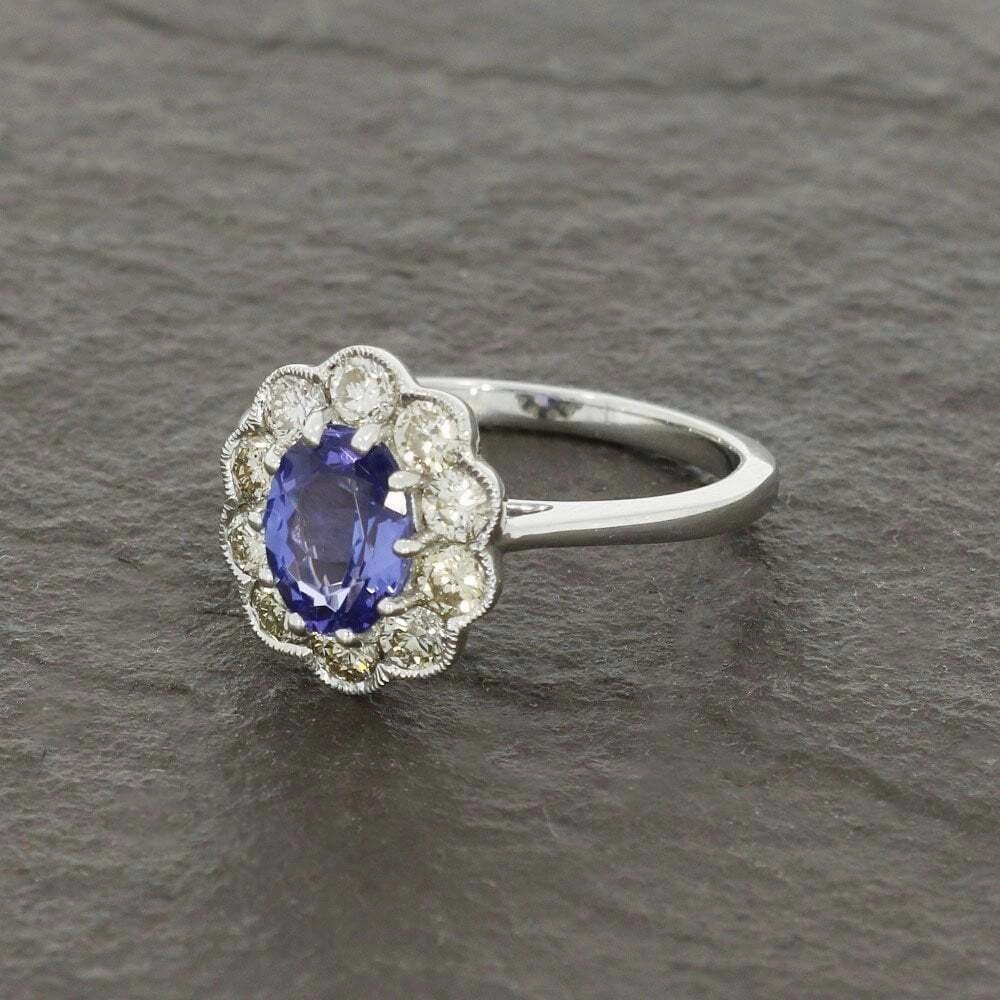 9ct White Gold 1.29cts Tanzanite and 0.80cts Diamond Cluster Ring