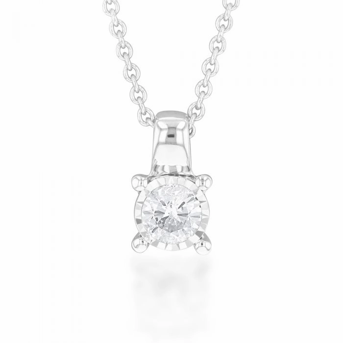 9ct White Gold 1/5 Carat Diamond Pendant on 45cm Chain