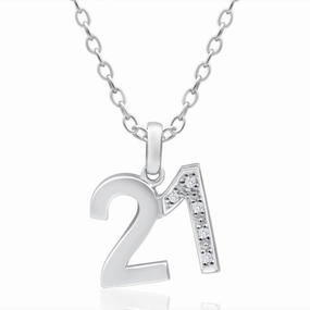 9ct White Gold 21 Pendant with 5 diamonds