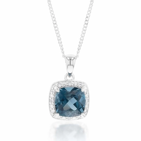 9ct White Gold 2.70ct London Blue Topaz and Diamond Pendant