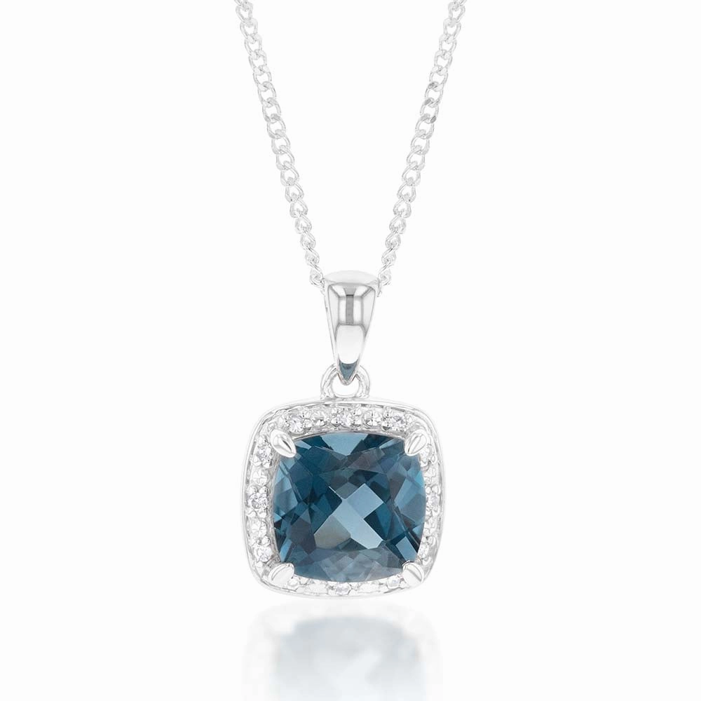 9ct White Gold 2.70ct London Blue Topaz and Diamond Pendant