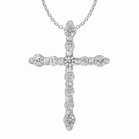 9ct White Gold Diamond Cross Pendant with 11 Brilliant Cut Diamonds