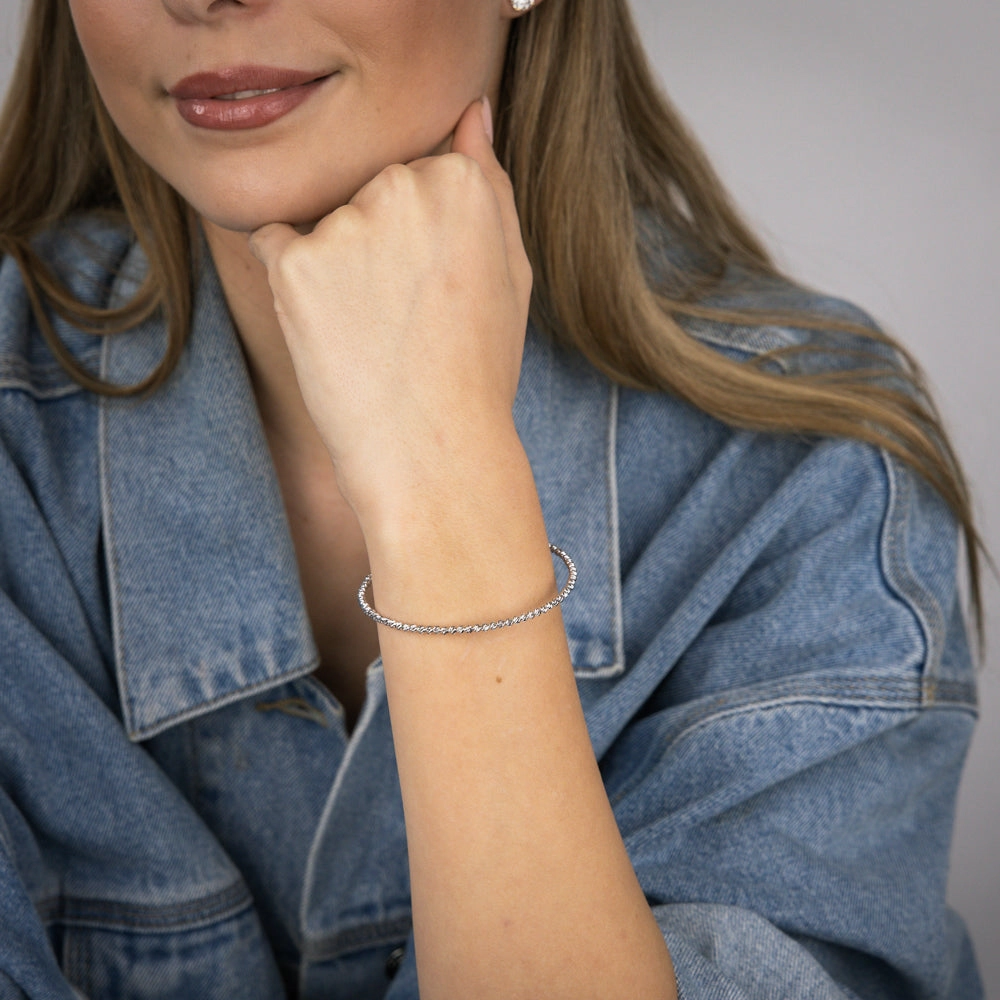 9ct White Gold Fancy 50mm X 60mm Bangle