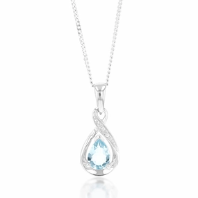 9ct White Gold Pear Shaped Aquamarine   Diamond Pendant