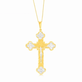 9ct Yellow & White Gold Diamond Cut Crucifix Pendant