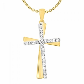 9ct Yellow and White Gold 1/5 Carat Diamond Cross Pendant