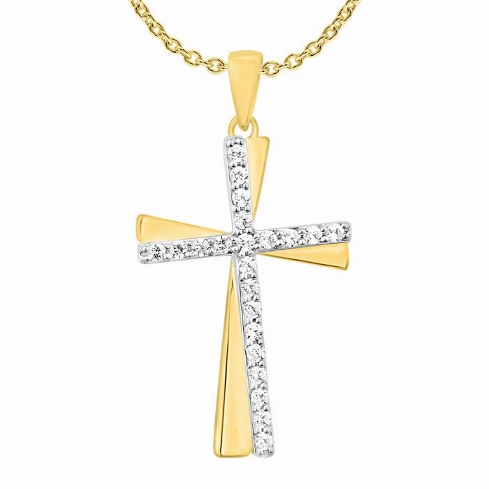 9ct Yellow and White Gold 1/5 Carat Diamond Cross Pendant