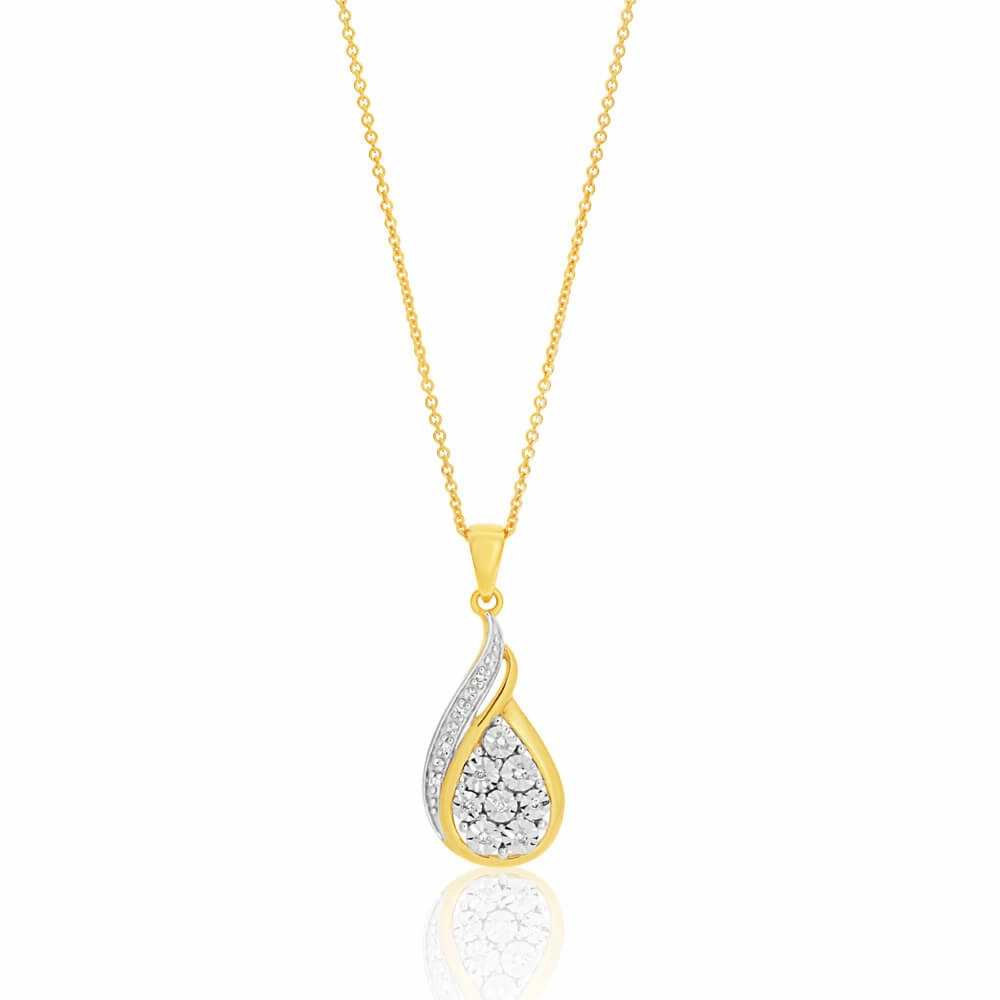 9ct Yellow and White Gold Diamond Pendant with Chain