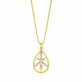 9ct Yellow And White Gold Flower In Pear Shape Pendant