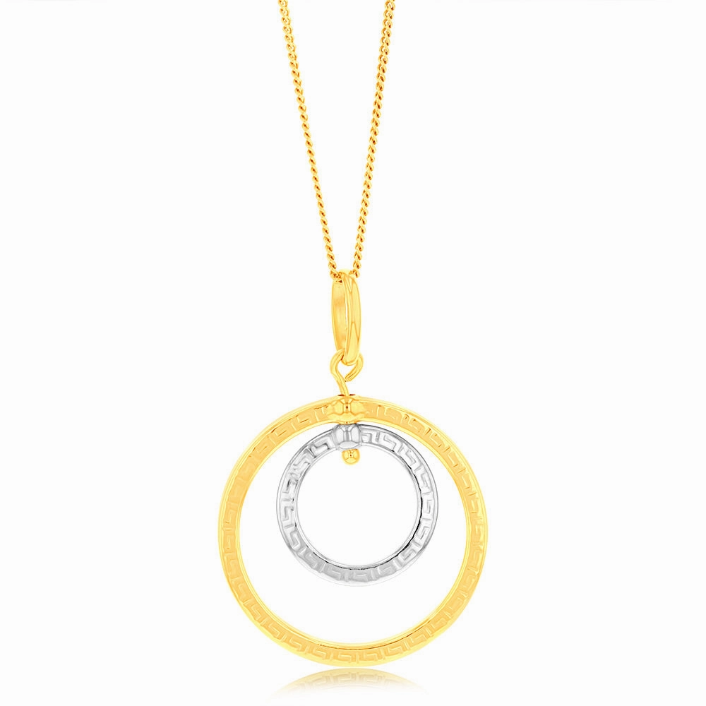 9ct Yellow And White Gold Silverfilled Greek Key Round Pendant