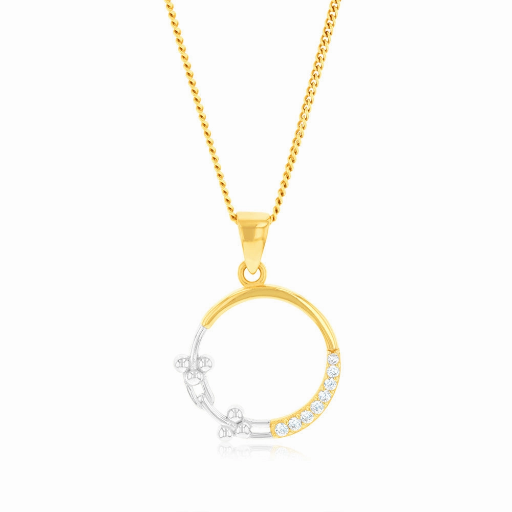 9ct Yellow And White Gold Two Tone Diamond Cut Circle Of Life Pendant