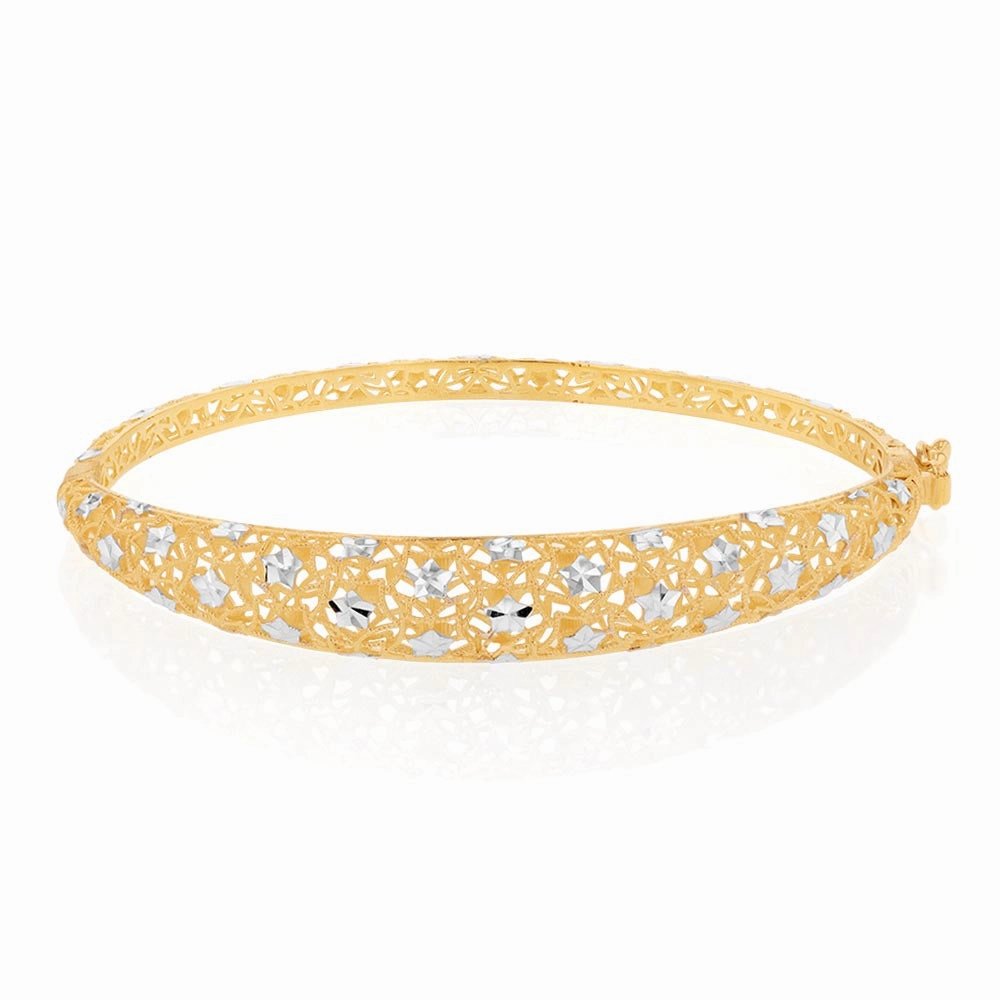 9ct Yellow And White Gold Two Tone Fancy Mesh 65mm Bangle