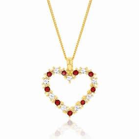 9ct Yellow And White Gold Two Tone Red And White Open Heart Pendant