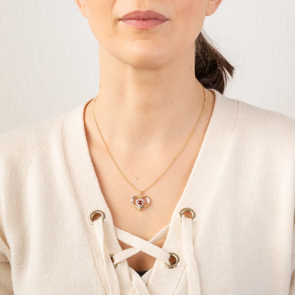 9ct Yellow And White Heart Garnet And Diamond Pendant