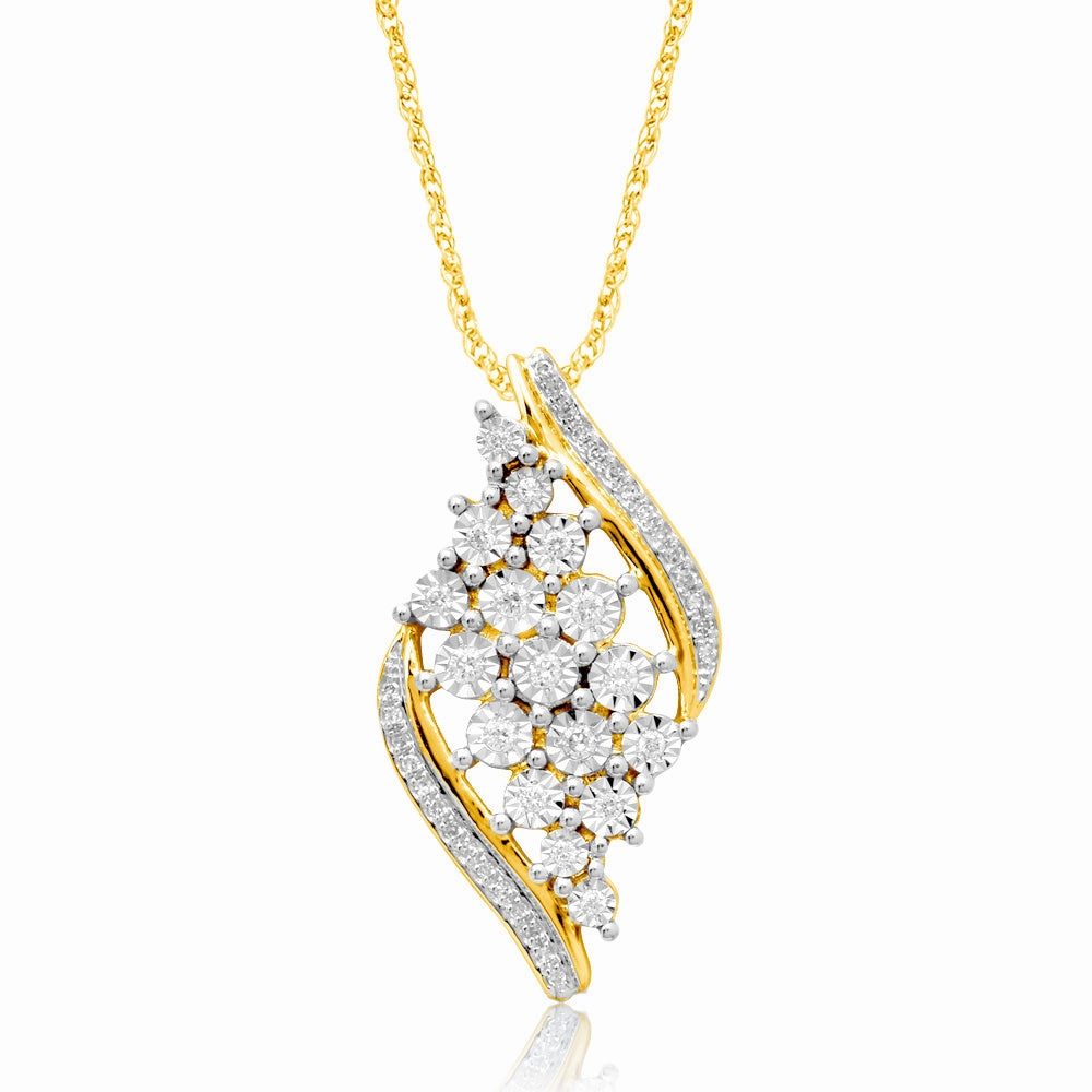 9ct Yellow Gold 1/5 Carat Diamond Pendant on 45cm 9ct Gold Chain