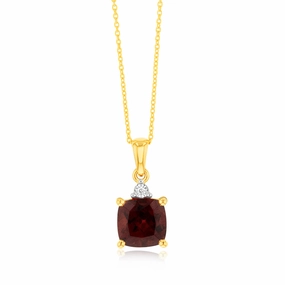 9ct Yellow Gold 1.85ct Garnet and Diamond Pendant on 45cm Chain