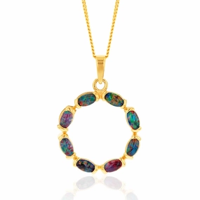 9ct Yellow Gold 5x3mm Triplet Opal Circle of Life Pendant