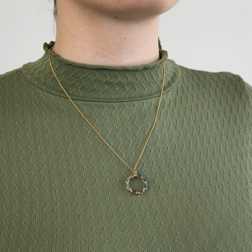 9ct Yellow Gold 5x3mm Triplet Opal Circle of Life Pendant