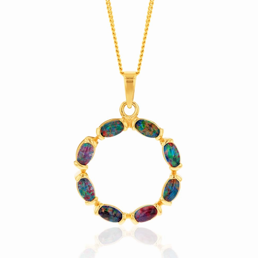 9ct Yellow Gold 5x3mm Triplet Opal Circle of Life Pendant