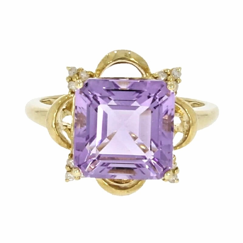9ct Yellow Gold Amethyst and Diamond Dress Ring