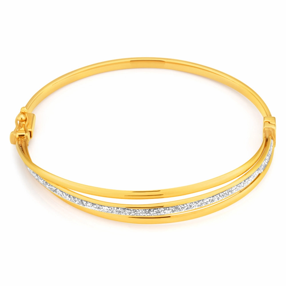 9ct Yellow Gold Bangle 65mm With Stardust Enamel Feature