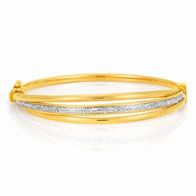 9ct Yellow Gold Bangle 65mm With Stardust Enamel Feature