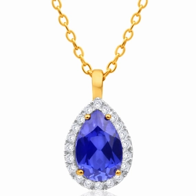9ct Yellow Gold Created Sapphire Cubic Zirconia Pendant