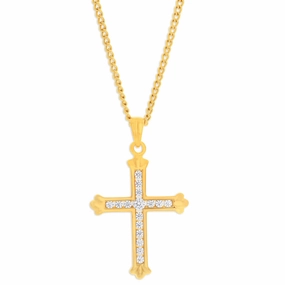 9ct Yellow Gold Cubic Zirconia 18mm Fancy Cross Pendant